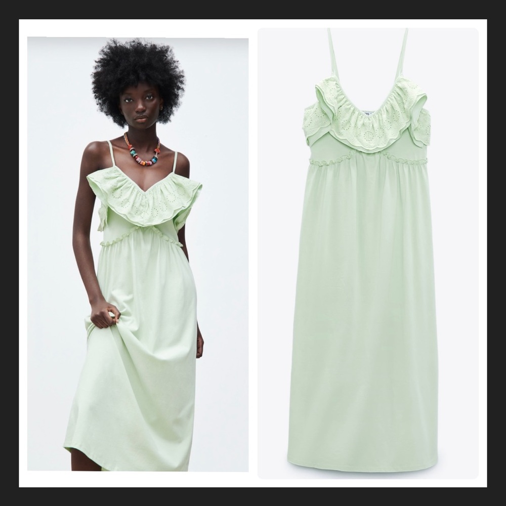 Zara Pastel Green Voluminous Midi Dress